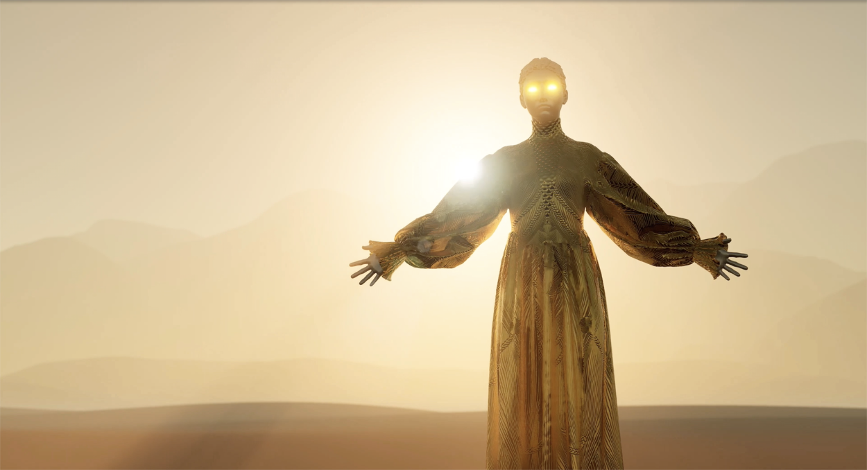 An example of the artistic possibility space inherent in digital fashion shows.