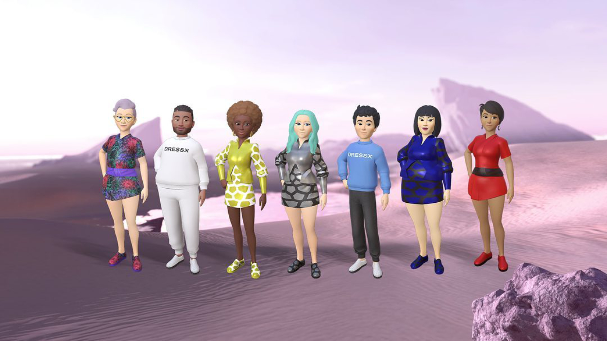 Early examples of Web3 fashion in practice, in styles created by DRESSX for Meta's Horizons worlds.