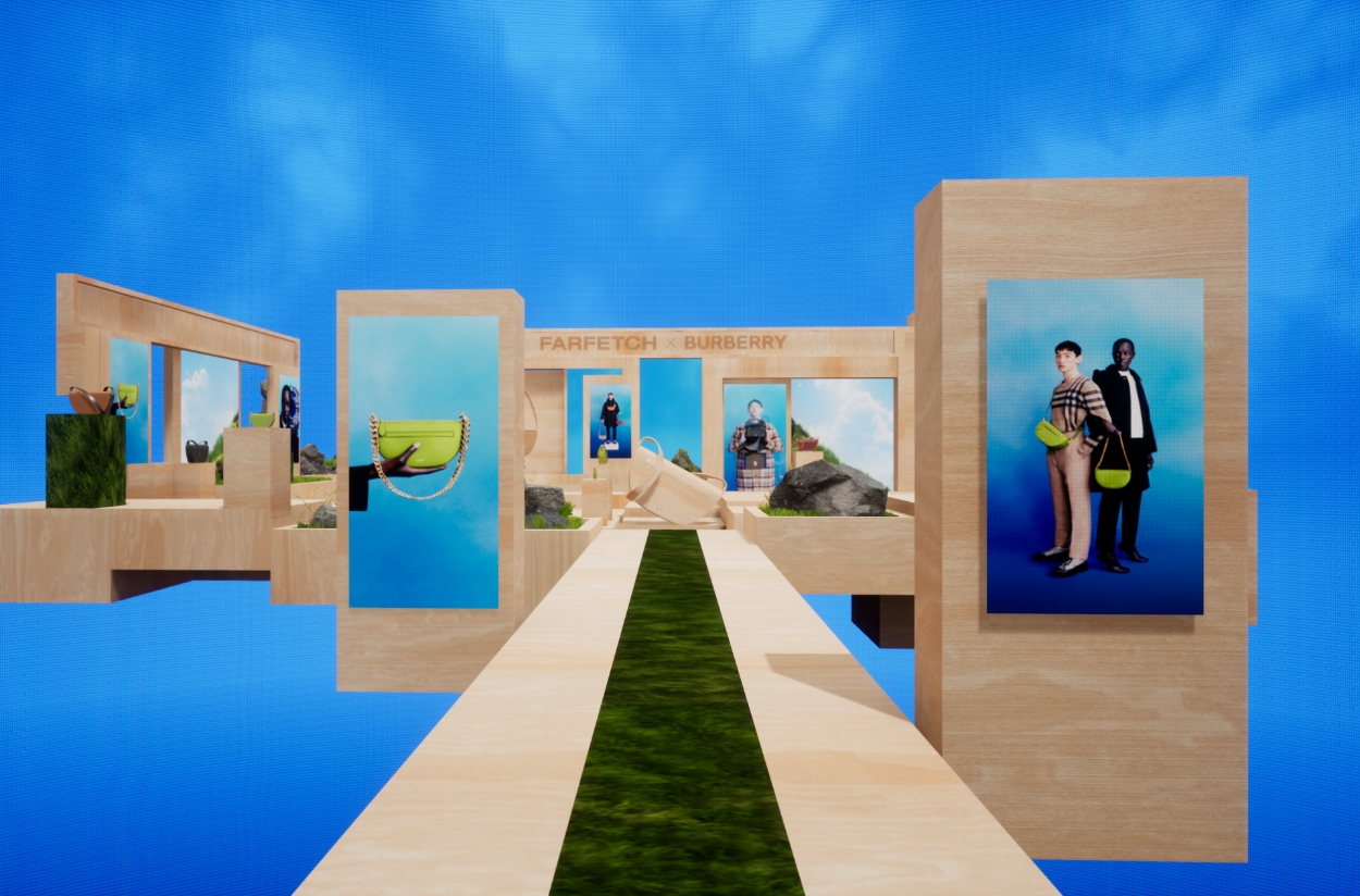 An example of an immersive Web3 fashion store concept, created by AnamXR for Farfetch and Burberry.