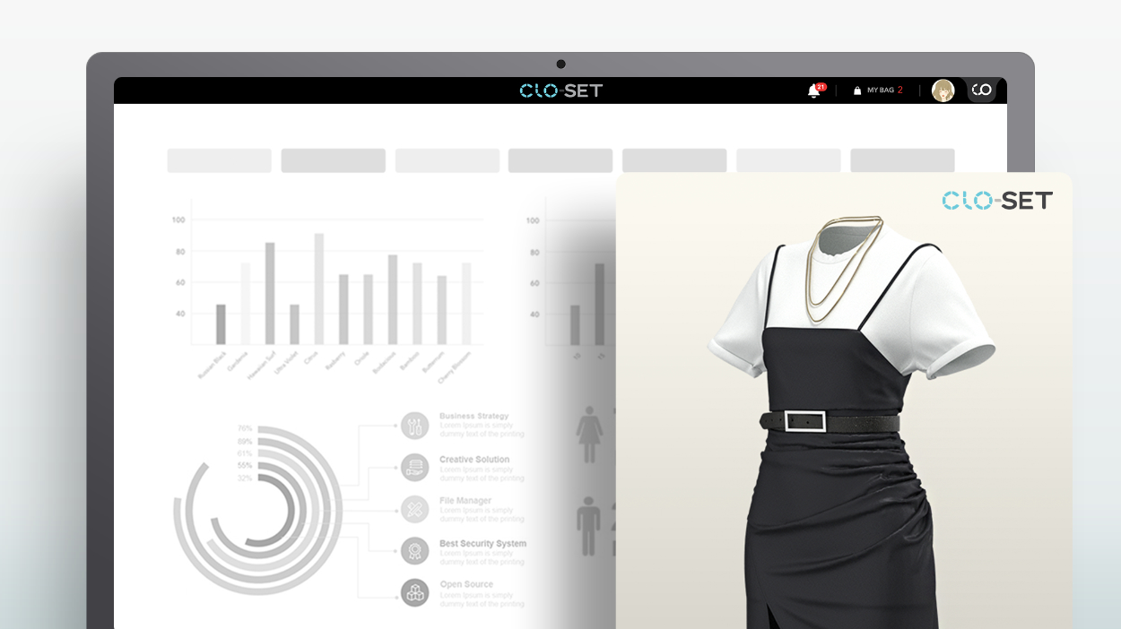 A screenshot of the CLO-SET portion of the CLO Virtual Fashion portfolio of 3D solutions for fashion.