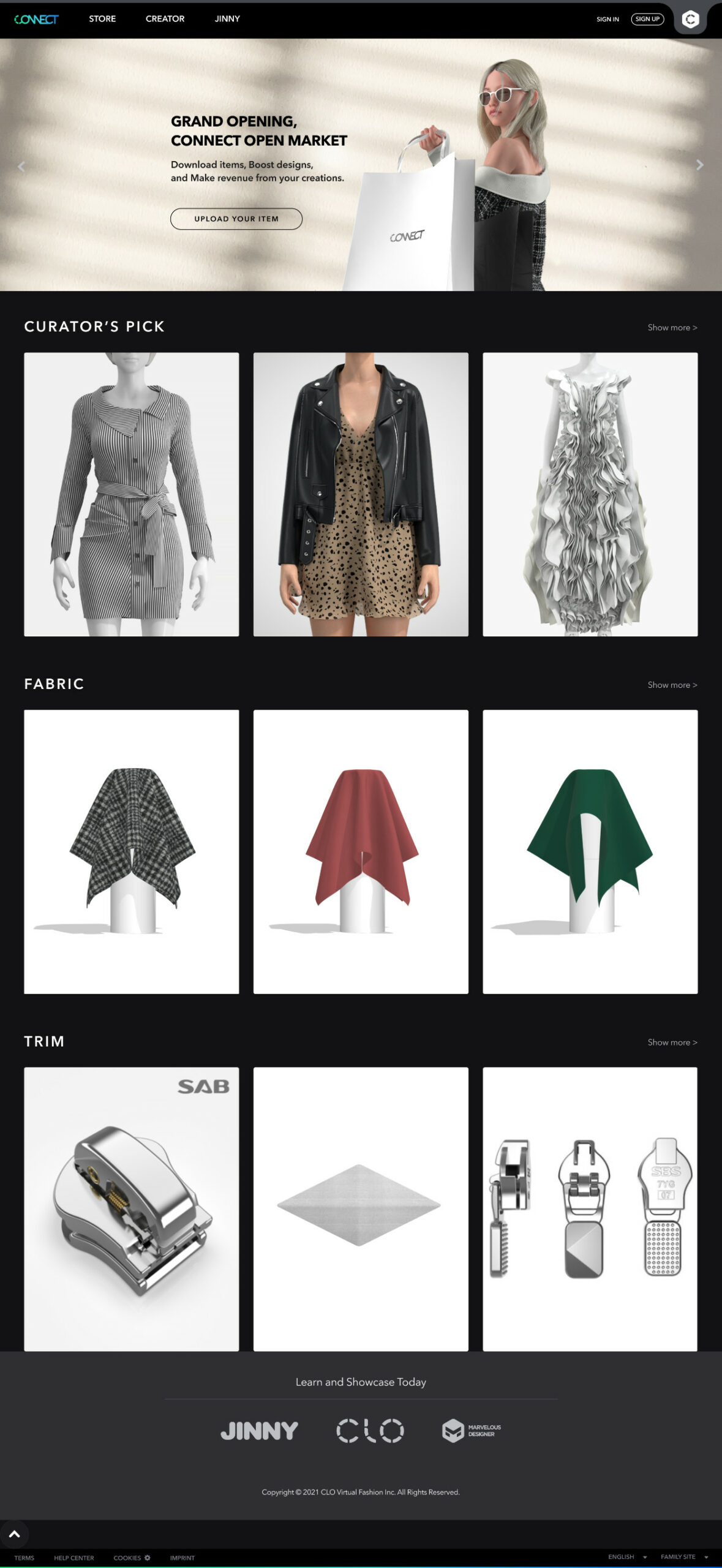 A screenshot of the CLO Virtual Fashion marketplace.
