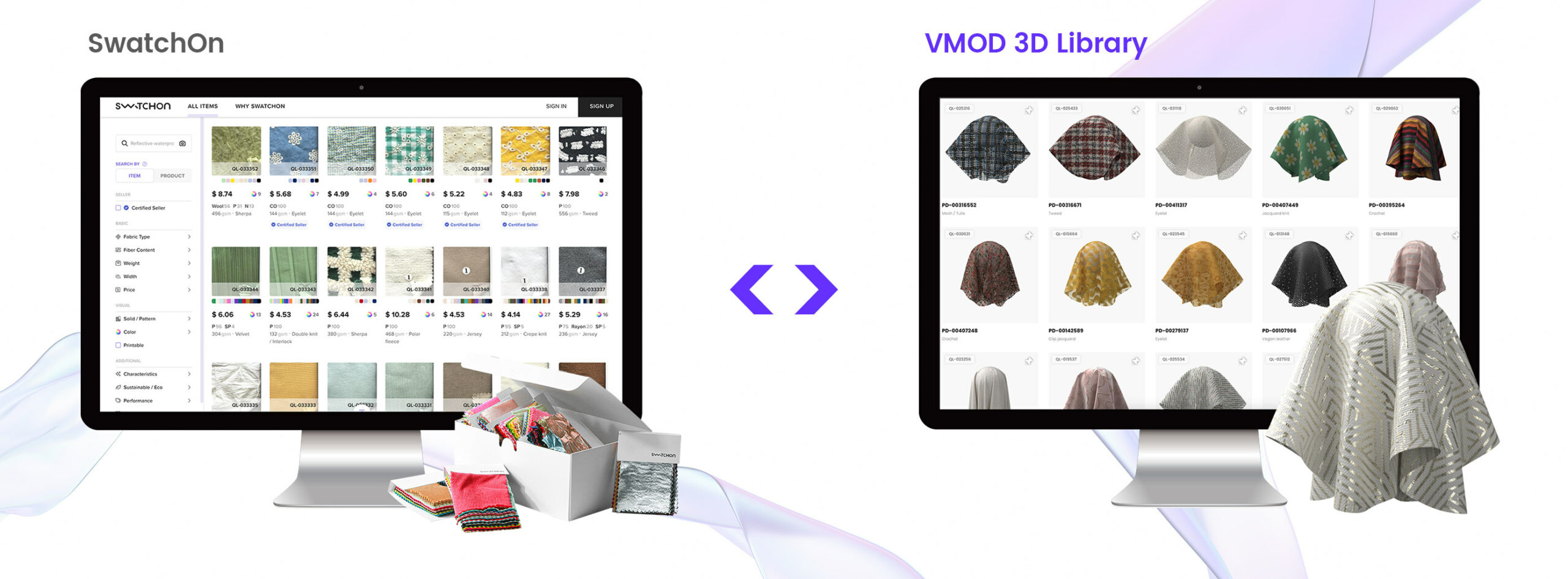 An example of the journey from digital fabrics to physical fabric sourcing, as demonstrated using the SwatchOn and VMOD platforms.